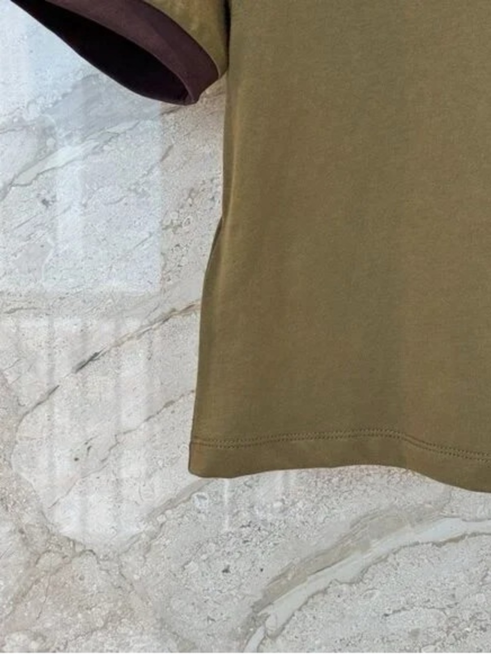Miu Miu Olive Green Short Sleeve Logo Ringer Tee with Brown Trim - Picture 4 of 5